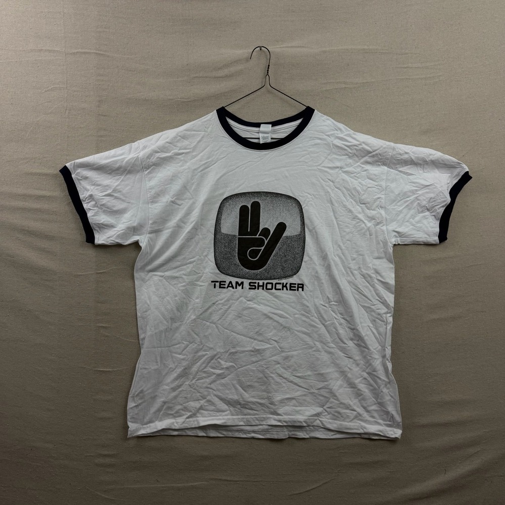 Team Shocker Ringer T-Shirt Mens XXL White Navy Blue 2006 Graphic Tee‎
